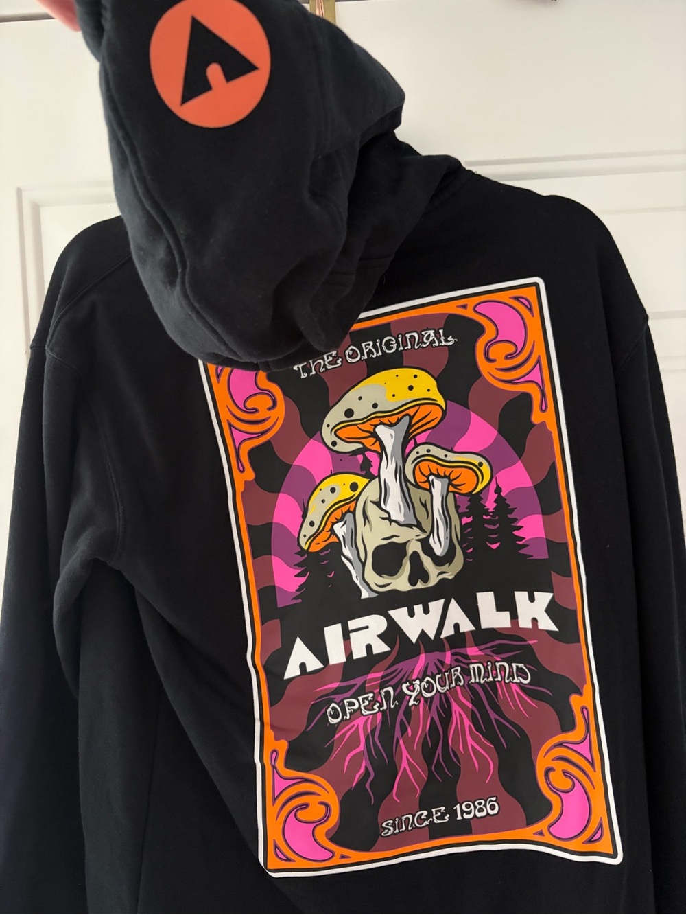 Airwalk Black Hoodie with Pink & Orange Psychedelic Mushroom Artwork